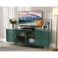 Modern 66" TV Stand for Up to 75" TVs – Green Entertainment Center with Glass Doors, Gold Legs & Storage Cabinets