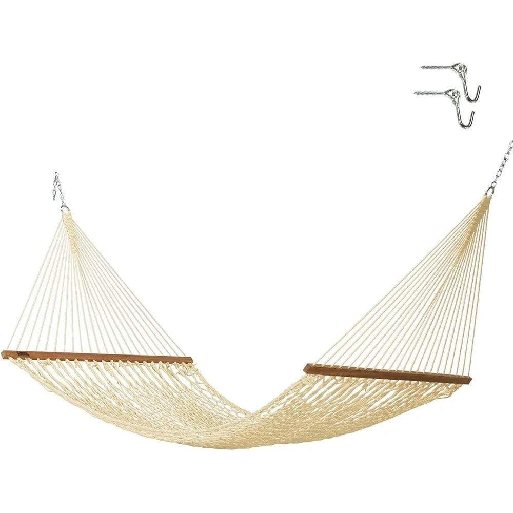 Large Oatmeal Rope Hammock for 2 – Handcrafted Duracord Hammock with Spreader Bars, Tree Hooks & Chains – 450 lb Capacity