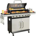 6-Burner Propane BBQ Grill with Side Burner – 65,500 BTU Outdoor Gas Grill with Cast Iron Grates & Prep Space