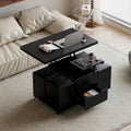 Black Lift-Top Coffee Table with Hidden Storage, 4 Stools & Lockable Wheels – 3-in-1 Multifunctional Modern Table