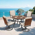 5-Piece Outdoor Dining Set – 4 Swivel Chairs with Cushions & Round Patio Table with Umbrella Hole, All-Weather Rattan Furniture