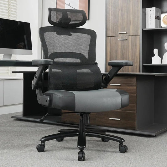 500lbs Heavy-Duty Big & Tall Executive Office Chair – Ergonomic Mesh Back with 5D Flip Arms & Adjustable Lumbar Support