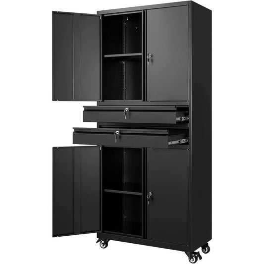 Heavy-Duty Metal Storage Cabinet with Lock, Drawers & Wheels