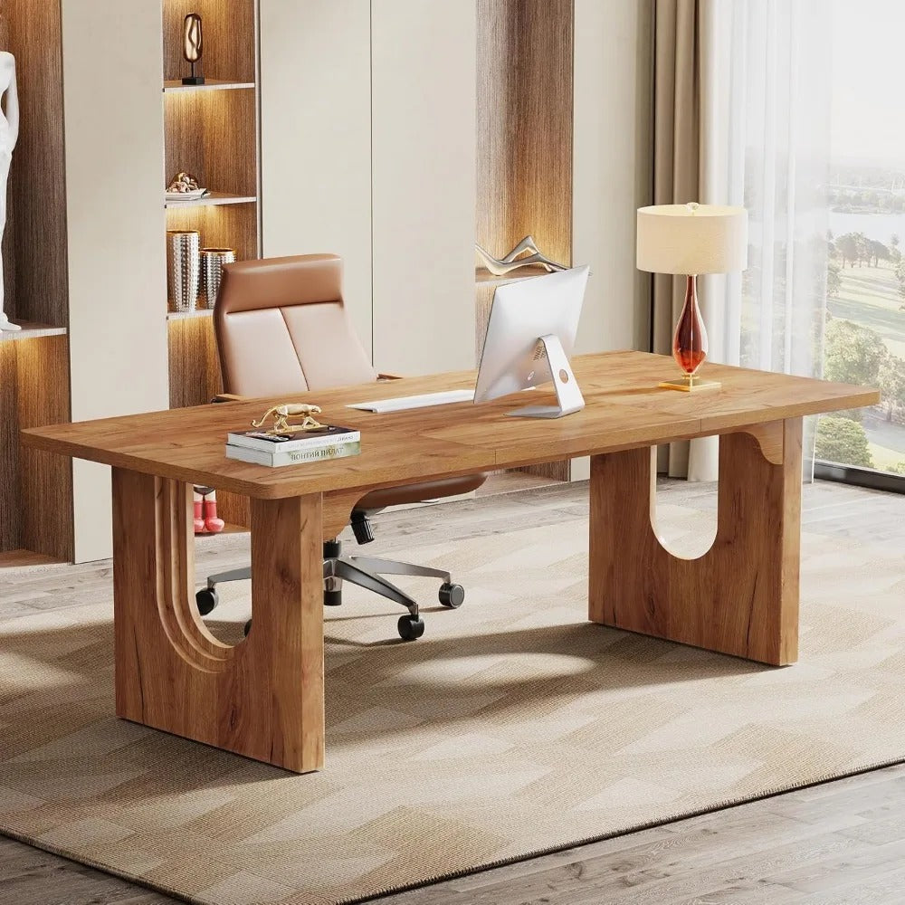 70.9" Modern Executive Office Desk – Large Computer & Conference Table with Rustic Brown Finish