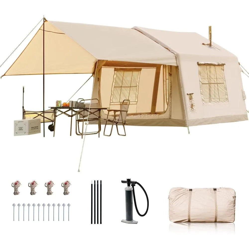 Inflatable Camping Tent for 6–8 People – Easy Setup Hot Tent with Hand Pump, Stove Jack & Canopy, Waterproof 4-Season Shelter