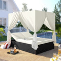 3-Person Outdoor Rattan Daybed with Canopy – Adjustable Patio Sunbed with Cushions & Privacy Curtains, Poolside Lounge Sofa