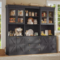 71" Tall Farmhouse Storage Cabinet with Glass Doors & Drawers – Modular Bookcase with Countertop & Adjustable Shelves