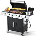 4-Burner Propane Gas Grill with Side Burner – 481 Sq. In. Cooking Space, Lockable Wheels, and Storage Cabinet
