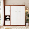 Full Size Murphy Bed with Storage Cabinets & Shelves – Space-Saving Foldable Wall Bed in White + Wood