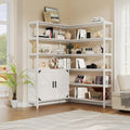 6-Tier L-Shaped Industrial Corner Bookshelf with Cabinet – Large Freestanding Metal & Wood Bookcase for Living Room or Office