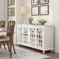 Modern White Sideboard Cabinet with Carved Mirror Doors & Adjustable Storage – Buffet Console for Kitchen, Dining, or Entryway