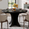 47" Round Farmhouse Dining Table for 4–6, Wood Pedestal Kitchen Table