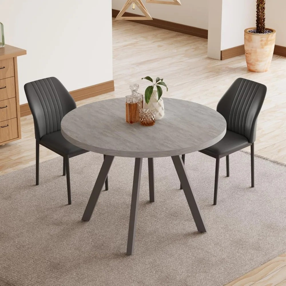 Modern Round Dining Table Set for 2 – Black Table with 2 PU Leather Chairs, Space-Saving Kitchen & Coffee Table Set
