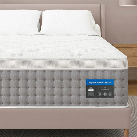 14" Queen Hybrid Mattress – Euro Top Hotel Collection with Lumbar & Hip Support, Pain Relief, Motion Isolation, 365-Night Trial