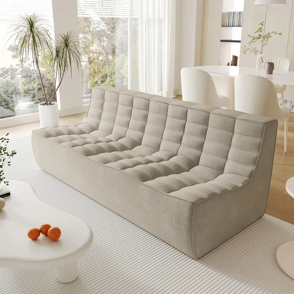 82.68" Chenille Floor Sofa – 3-Seat Foam-Filled Lounge Couch, No Assembly Needed, Lazy Bean Bag Style Fireside Chair