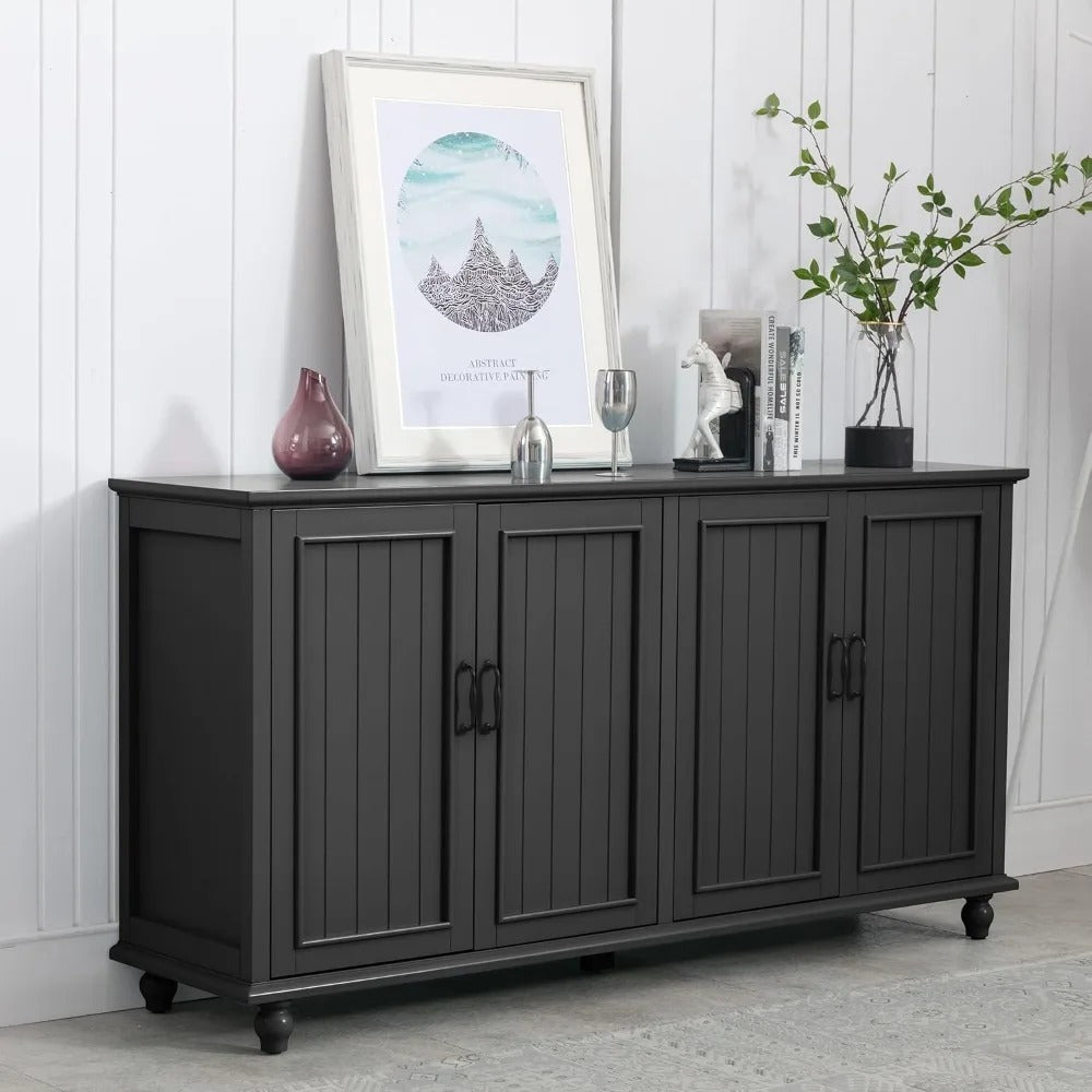 62" Coffee Bar Cabinet with Storage – Modern Black Sideboard Buffet for Kitchen, Dining & Living Room
