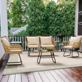 4-Piece Wicker Patio Conversation Set – Outdoor Rattan Loveseat Set with Glass Table & Cushions (Beige)