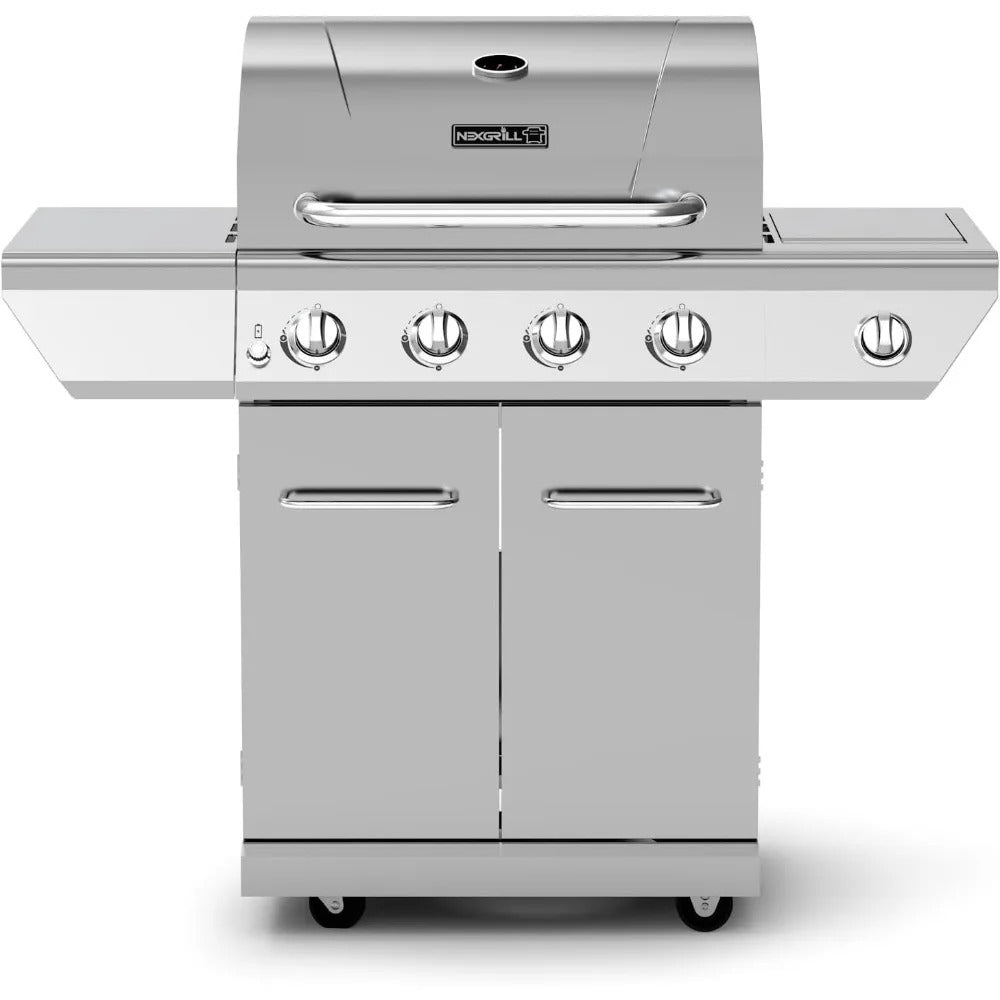 4-Burner Propane Gas Grill with Side Burner – 60,000 BTUs, Stainless Steel