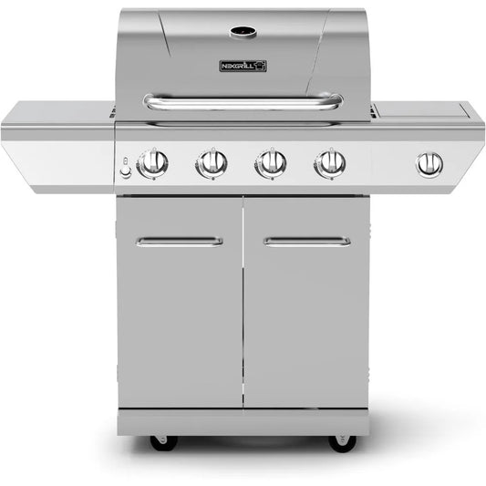4-Burner Propane Gas Grill with Side Burner – 60,000 BTUs, Stainless Steel
