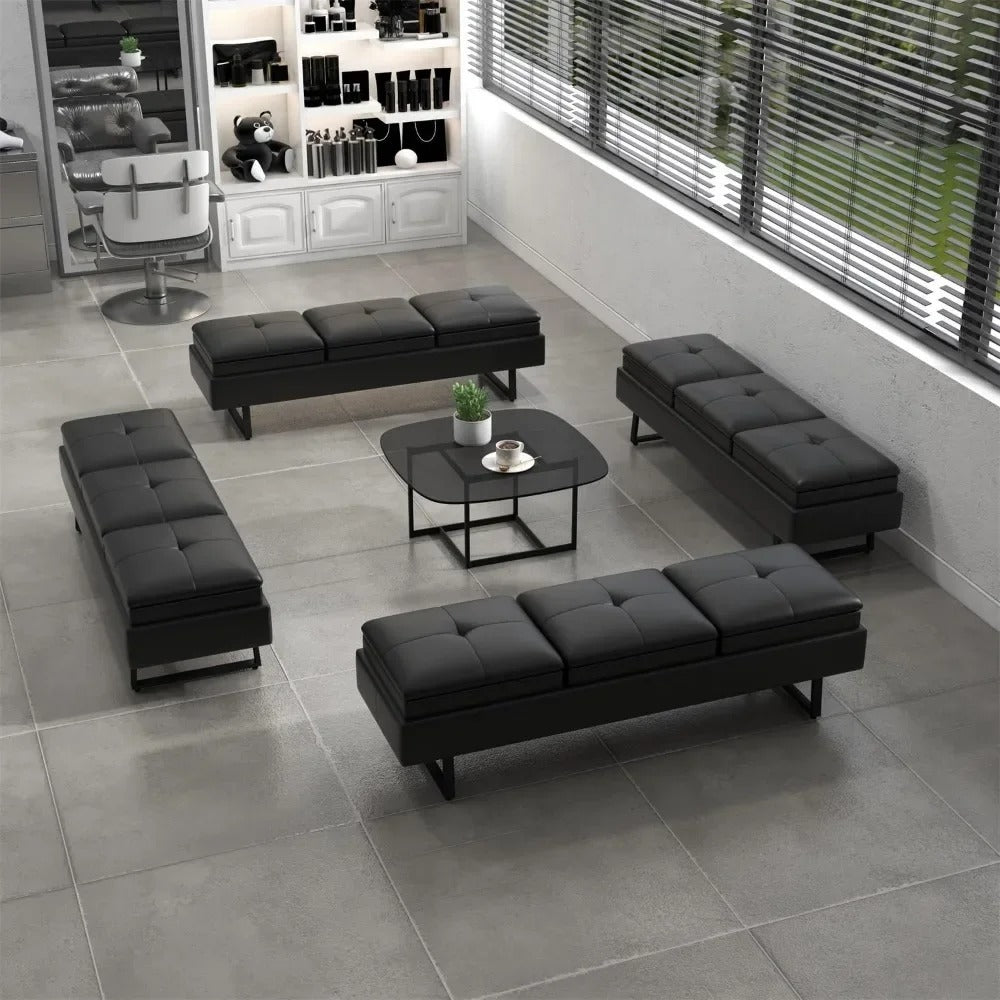 12-Seat PU Leather Waiting Room Bench – Modern Reception & Entryway Seating with Thick Cushions, Easy-Clean Design