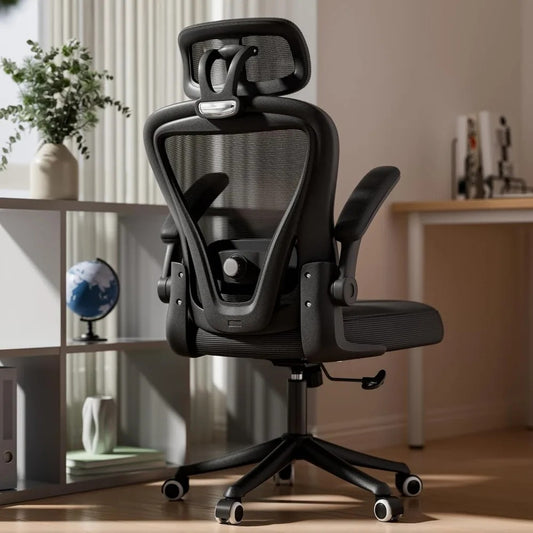Ergonomic Mesh Office Chair with Adjustable Lumbar, Headrest & Flip-Up Arms – High-Back Desk Chair with Wheels & Breathable Seat