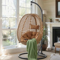 Hanging Egg Swing Chair with Stand & Cushion – Foldable Rattan Basket Lounge for Indoor/Outdoor Relaxation (Khaki Yellow)
