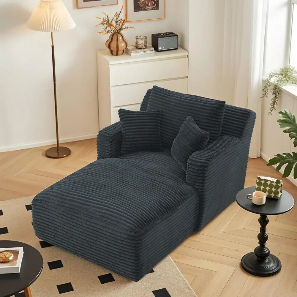 40" Corduroy Chaise Lounge Sofa Bed – Oversized Boneless Couch Sleeper for Indoor Use, Upholstered Cloud Chair in Dark Gray