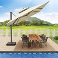 9x12 FT Rectangular Cantilever Patio Umbrella with Base – 360° Rotation, Double Top, Water & UV Resistant (Beige)