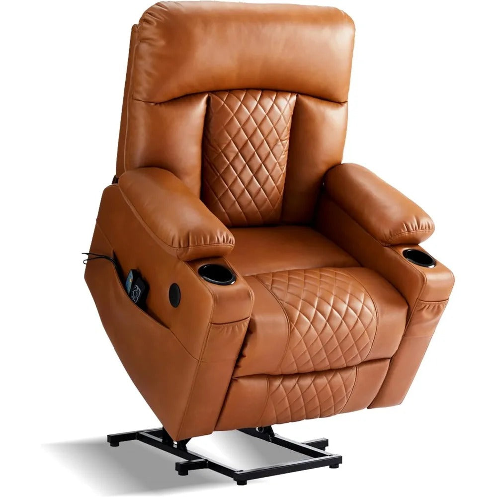 Dual Motor Power Lift Recliner Chair – Heated Massage, Infinite Position, Leather with Extended Footrest
