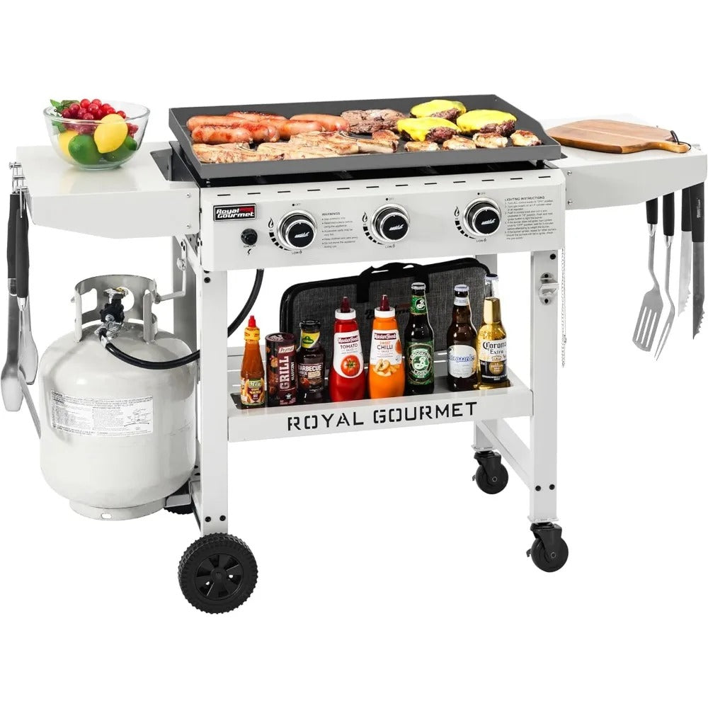 3-Burner Outdoor Gas Griddle with Folding Side Tables – 28" Flat Top Grill, 39,000 BTU, 492 Sq.In Cooking Area