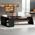 Modern L-Shaped Executive Desk with Drawers & Storage – 78" Walnut Black Office Workstation
