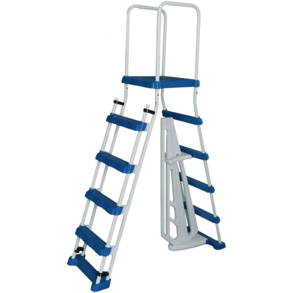 A-Frame Pool Ladder with Barrier for 48–52" Above Ground Pools – Non-Slip Steps & Safety Handrails, 300 lb Capacity