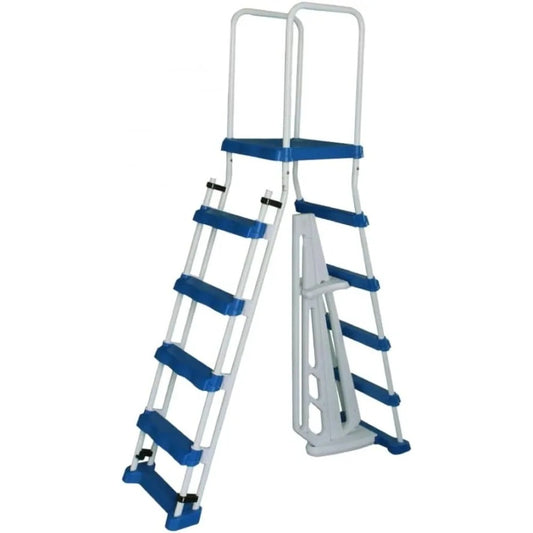 A-Frame Pool Ladder with Barrier for 48–52" Above Ground Pools – Non-Slip Steps & Safety Handrails, 300 lb Capacity