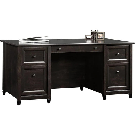 Edge Water Executive Desk with File Drawers & Keyboard Tray – 65” Estate Black Office Desk with Storage