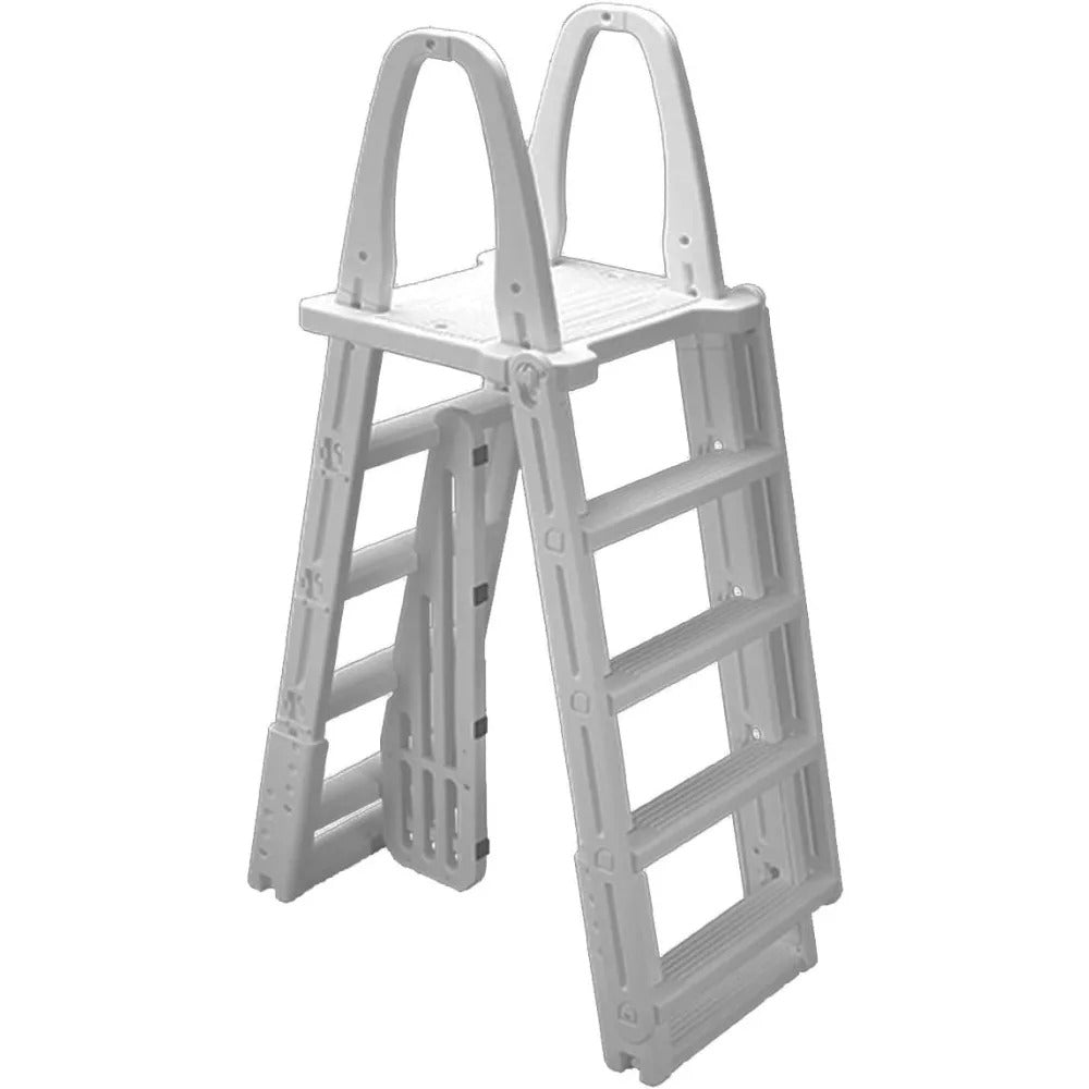 A-Frame Swing-Up Pool Ladder with Locking Safety Barrier – Anti-Slip Steps for 48–56" Above Ground Pools, 300 lb Capacity