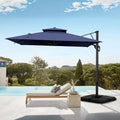 12x9 ft Rectangle Cantilever Patio Umbrella with Base – 360° Rotation, Fade-Resistant, Windproof Outdoor Umbrella for Deck, Poolside & Backyard (Navy Blue)
