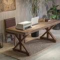 59" Rustic Farmhouse Office Desk – Executive Computer Table with Trestle Base, Natural Wood Finish
