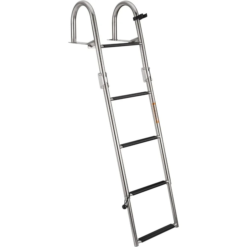 5-Step Heavy-Duty Telescoping Rear Entry Ladder – Polished 316 Stainless Steel for Marine Pontoon Boats