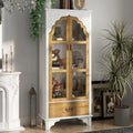 70.9" Farmhouse Kitchen Pantry Cabinet with Carved Glass Doors & Drawer – Corner Storage & Display Cabinet