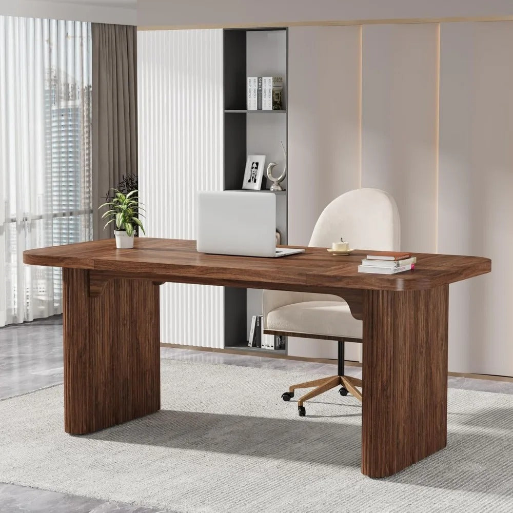 62" Executive Desk with Double Pedestal – Large Modern Office Writing Table, Scratch-Resistant Surface, Easy Assembly (Dark Brown)