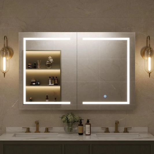 48" LED Medicine Cabinet Mirror – Dimmable Light, Anti-Fog, USB/Outlet, 3 Color Modes