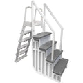 Anti-Slip In-Pool Step System with Flip-Up Outside Ladder – White/Gray for Above Ground Pools with Decks up to 54"