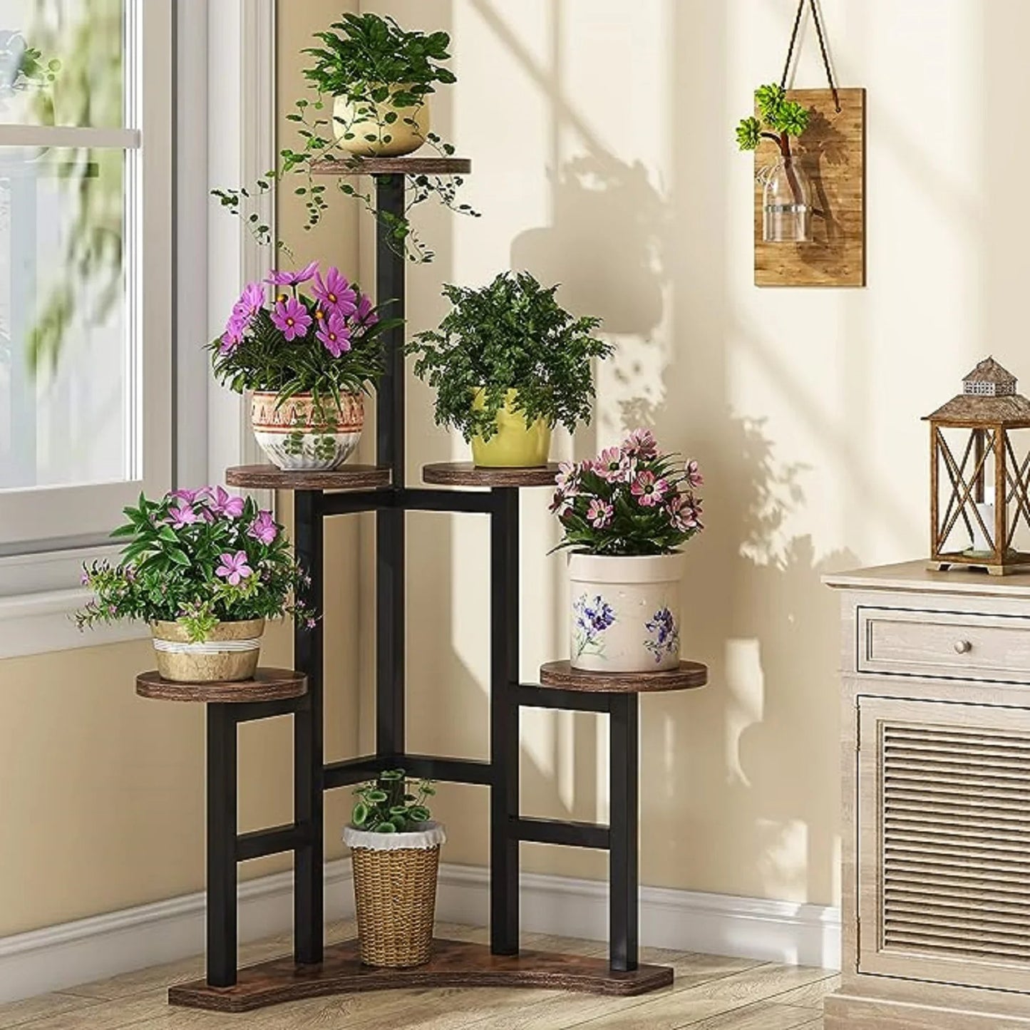 Corner Plant Stand with Round Shelves – Stylish Indoor Display for Multiple Potted Plants