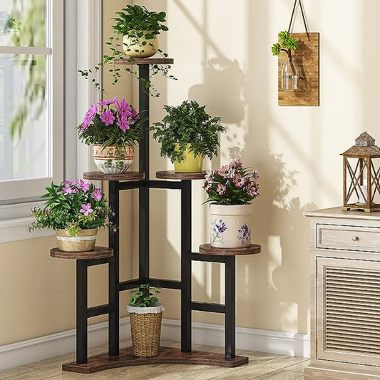 Corner Plant Stand with Round Shelves – Stylish Indoor Display for Multiple Potted Plants