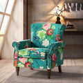 Floral Wingback Accent Chair – Comfy Armchair with Wood Legs & Nailhead Trim, Removable Cushion (Blue)