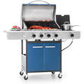 4-Burner Propane Gas BBQ Grill with Side Burner – 42,000 BTU, Porcelain-Enameled Cast Iron Grates, Large Cooking Area & Storage Cabinet, Blue