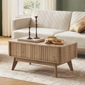 Lift-Top Coffee Table with Hidden Storage – 36" Rectangular Fluted Accent Table, Mid-Century Modern Design in Golden Oak