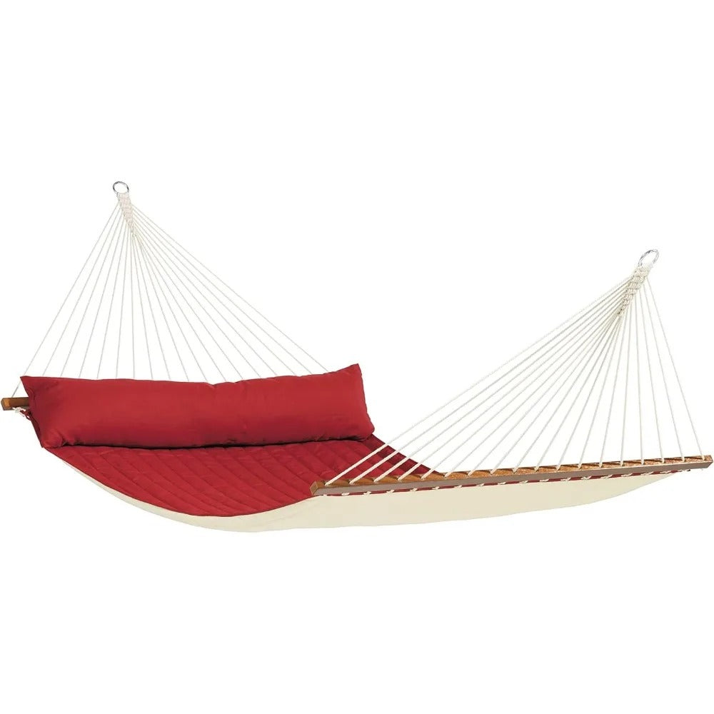 King-Size Quilted Hammock – Alabama Red Pepper Spreader Bar Hammock for 1–2 People, Weatherproof with Integrated Cushion
