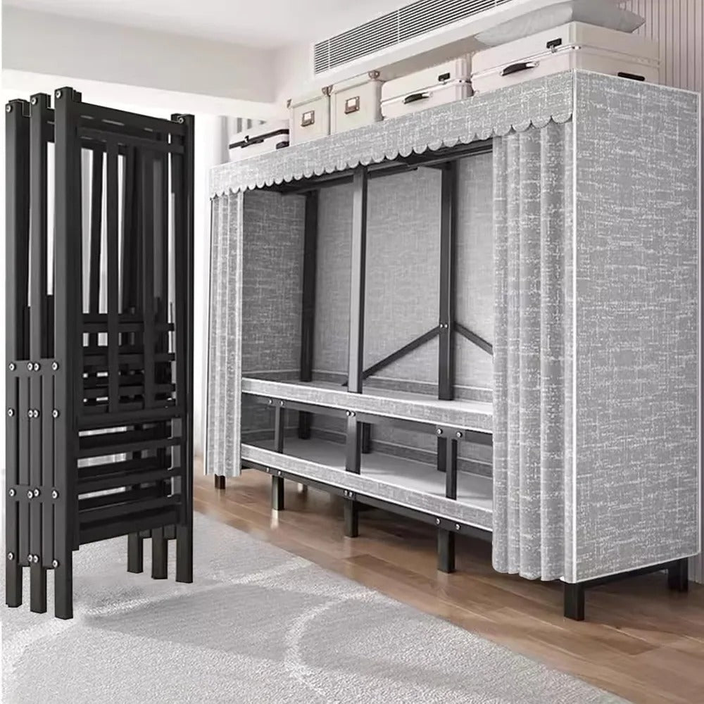 Heavy-Duty Foldable Wardrobe Closet Rack with Cover – 1100lbs Freestanding Portable Clothes Organizer with Shelves & Hanging Rods