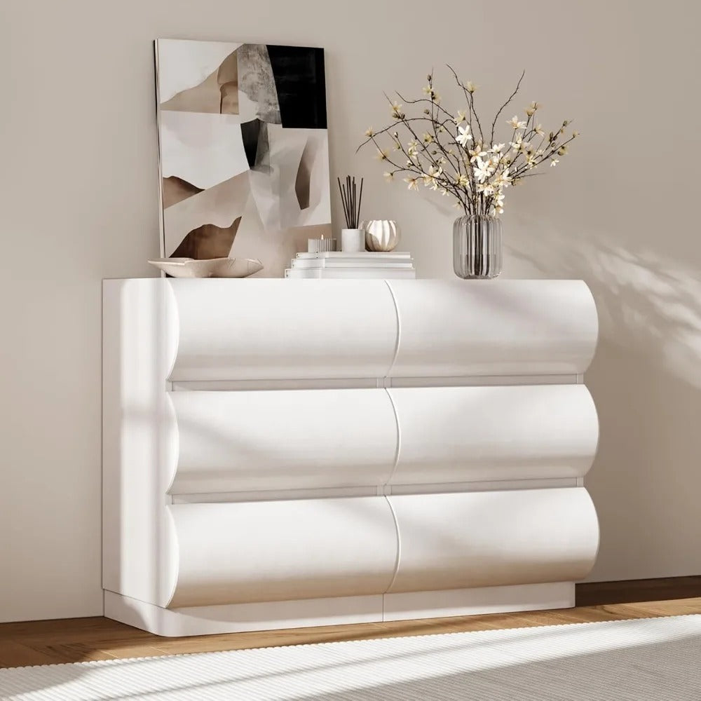 Modern White Faux Leather 6-Drawer Dresser with Storage Cabinet – Contemporary Bedroom Chest Organizer